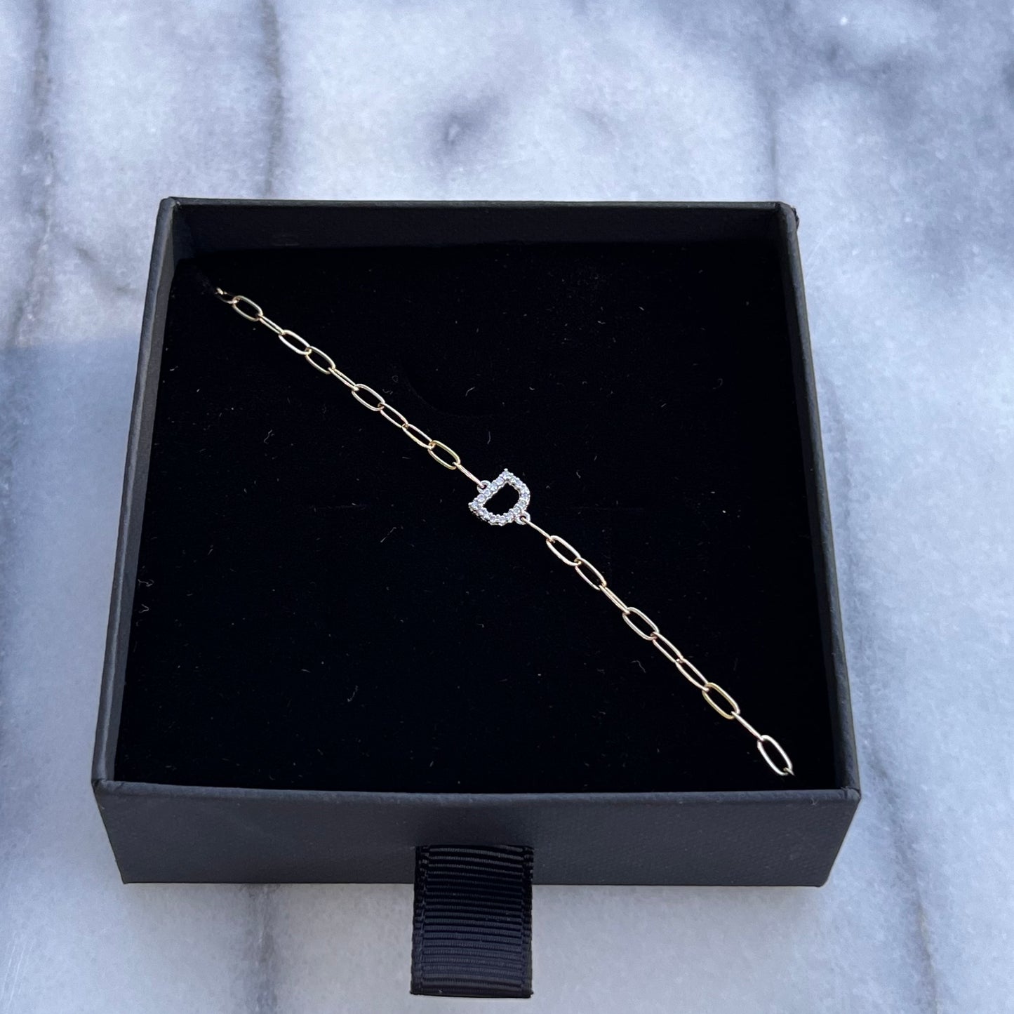 14KT Gold Diamond Initial Paperclip Bracelet