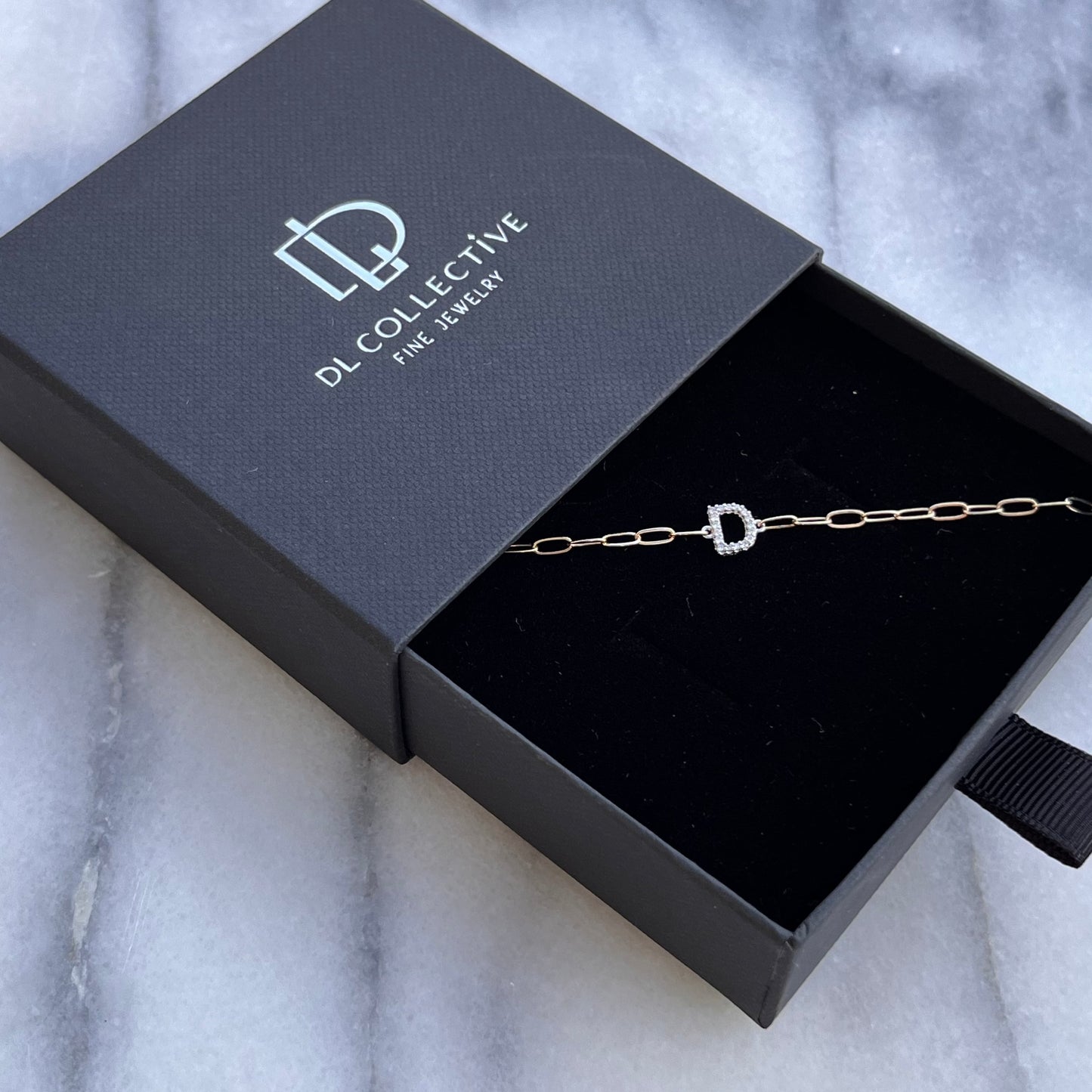 14KT Gold Diamond Initial Paperclip Bracelet