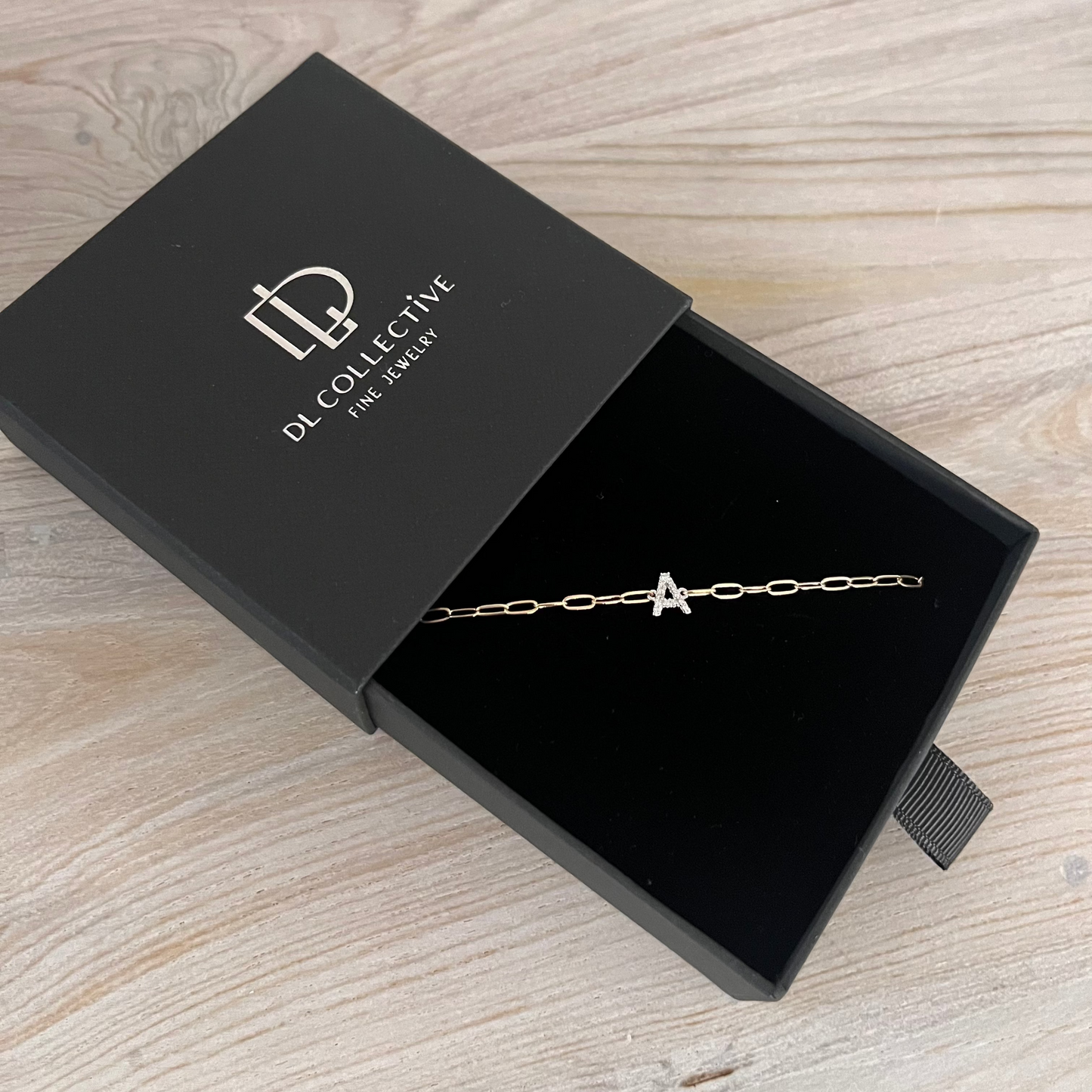 14KT Gold Diamond Initial Paperclip Bracelet