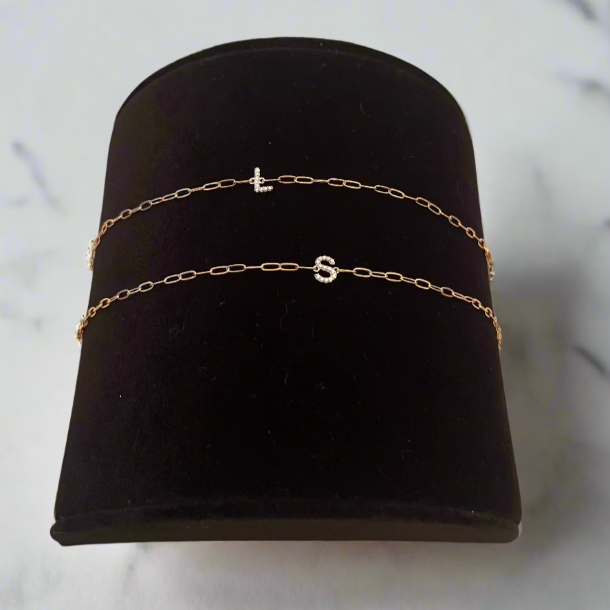 14KT Gold Filled Diamond Initial Bracelet - L,S