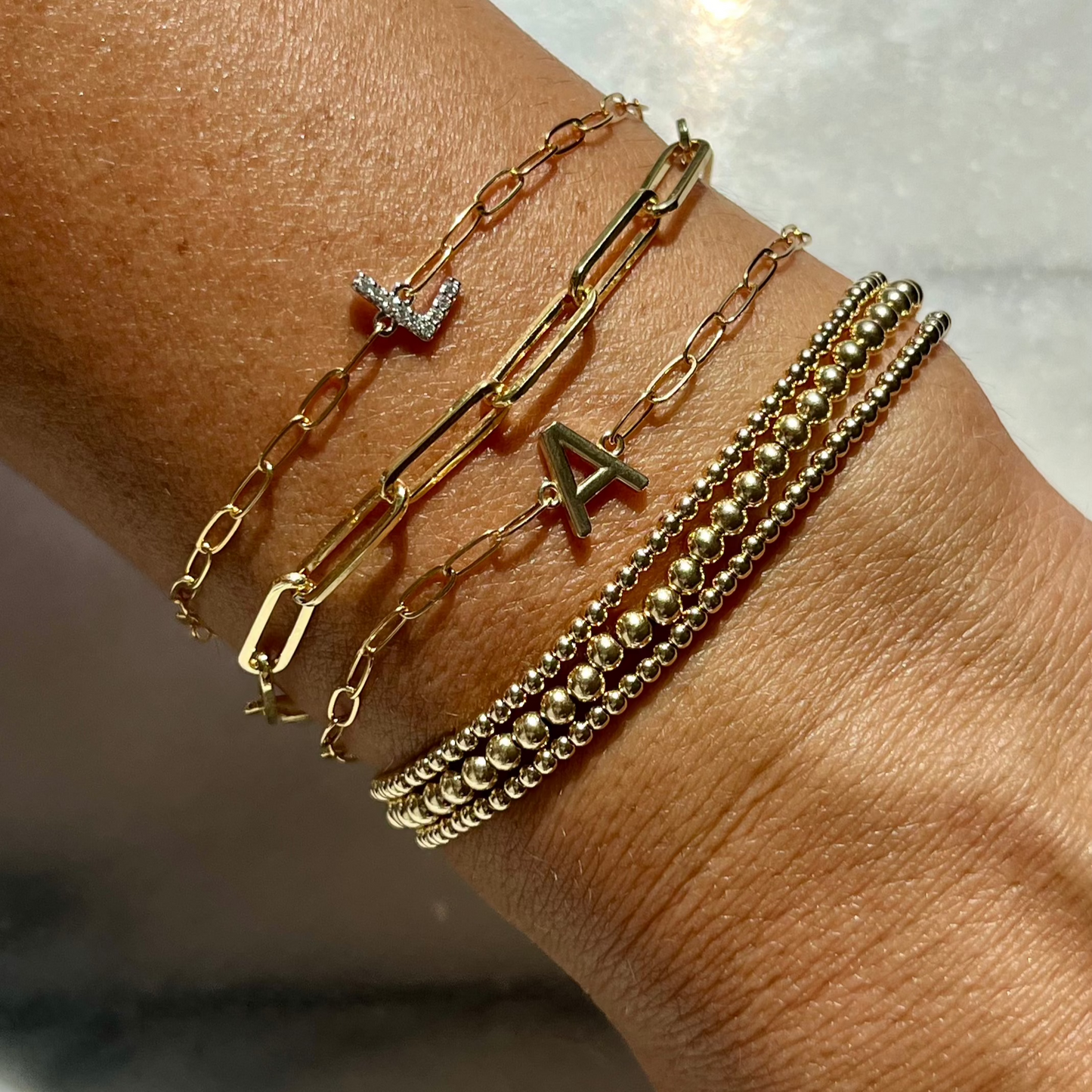 14KT Gold Filled Diamond Initial Bracelet - L,S