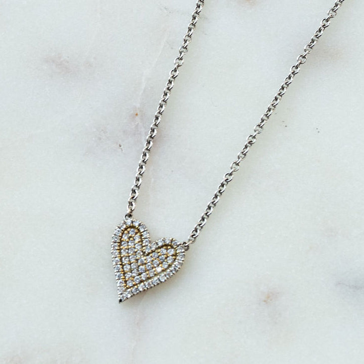 14KT Two-Tone Pave Diamond Heart Pendant Necklace - One of A Kind
