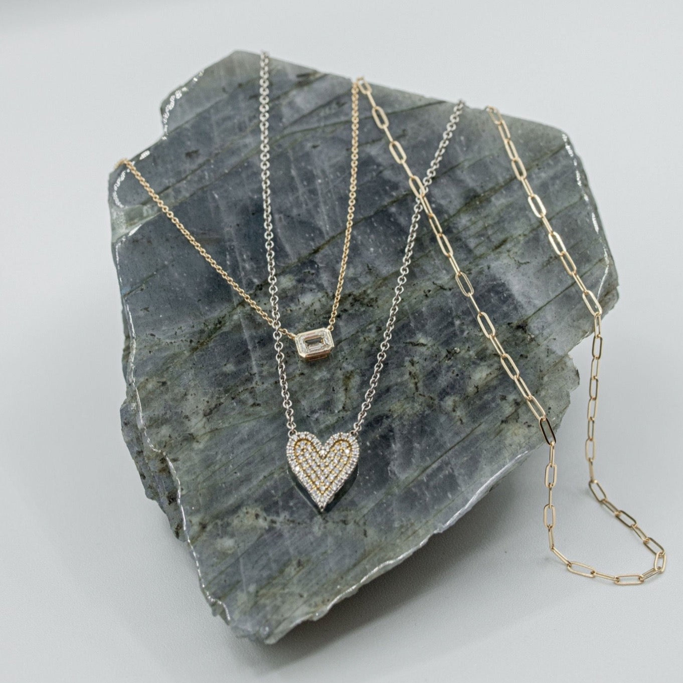 14KT Two-Tone Pave Diamond Heart Pendant Necklace - One of A Kind