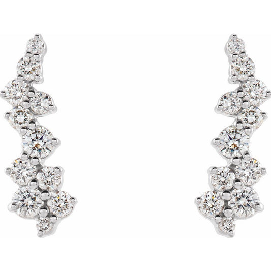 14KT White Gold Diamond Cluster Climbers