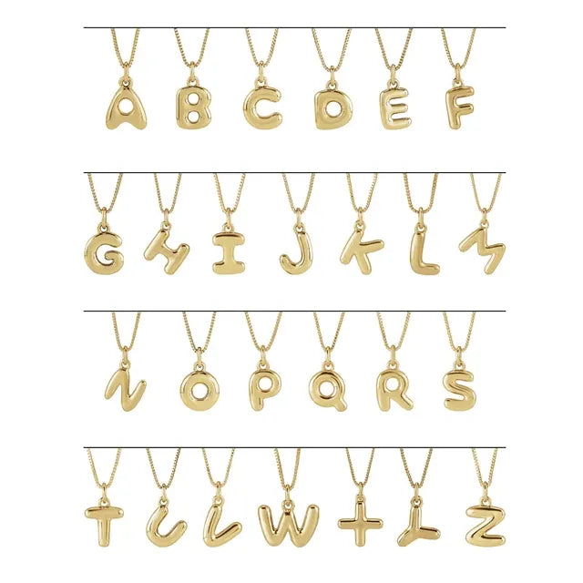 14K Yellow Gold Bubble Initial Pendant