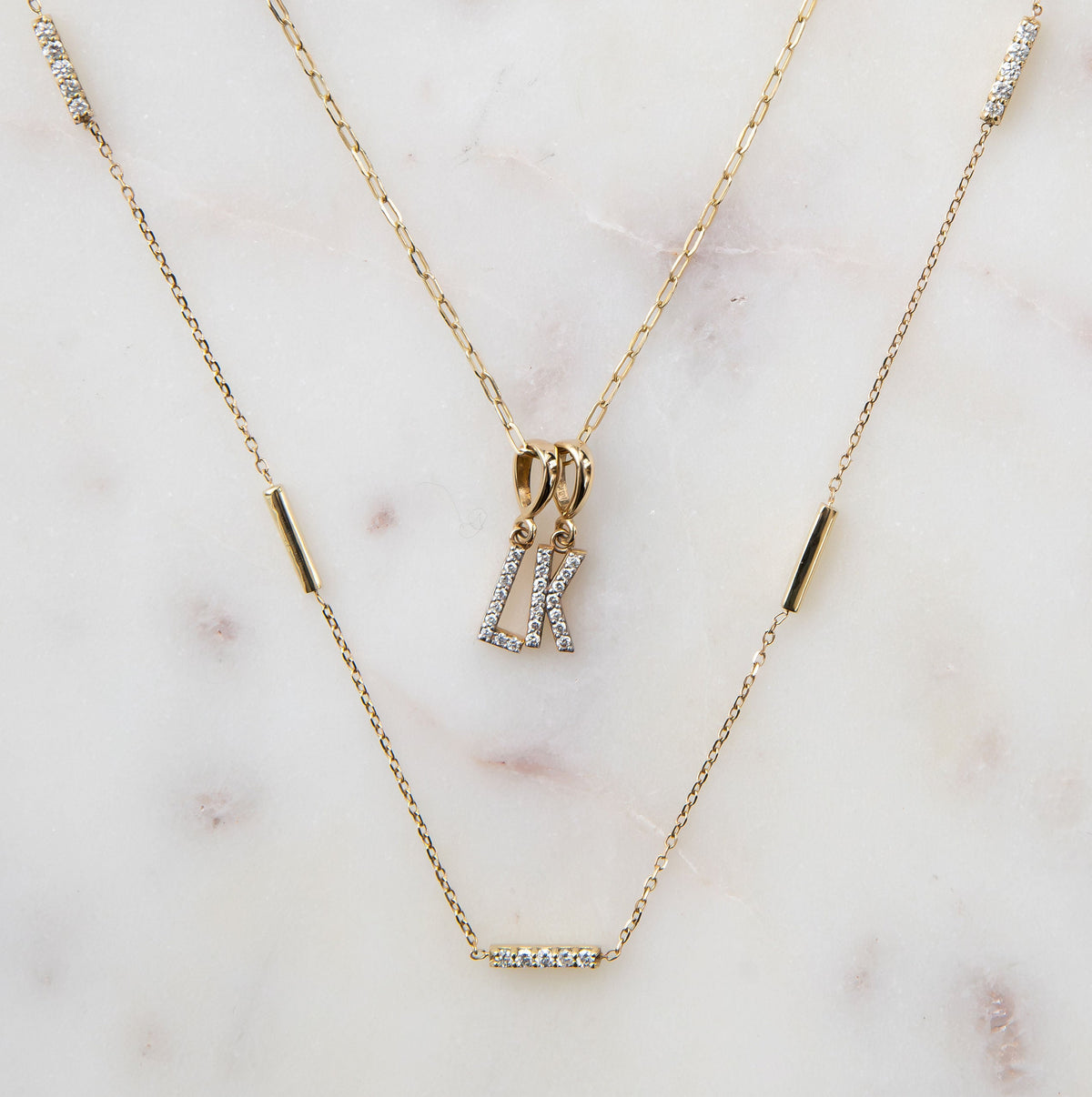 14KT Gold Diamond Initial Pendant