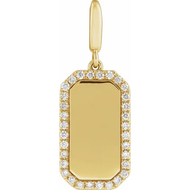 14K Gold Engravable Natural Diamond Dog Tag Pendant