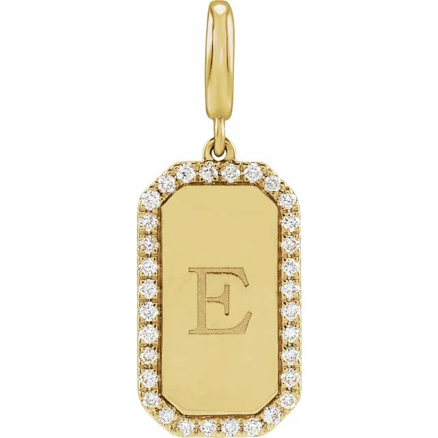 14K Gold Engravable Natural Diamond Dog Tag Pendant