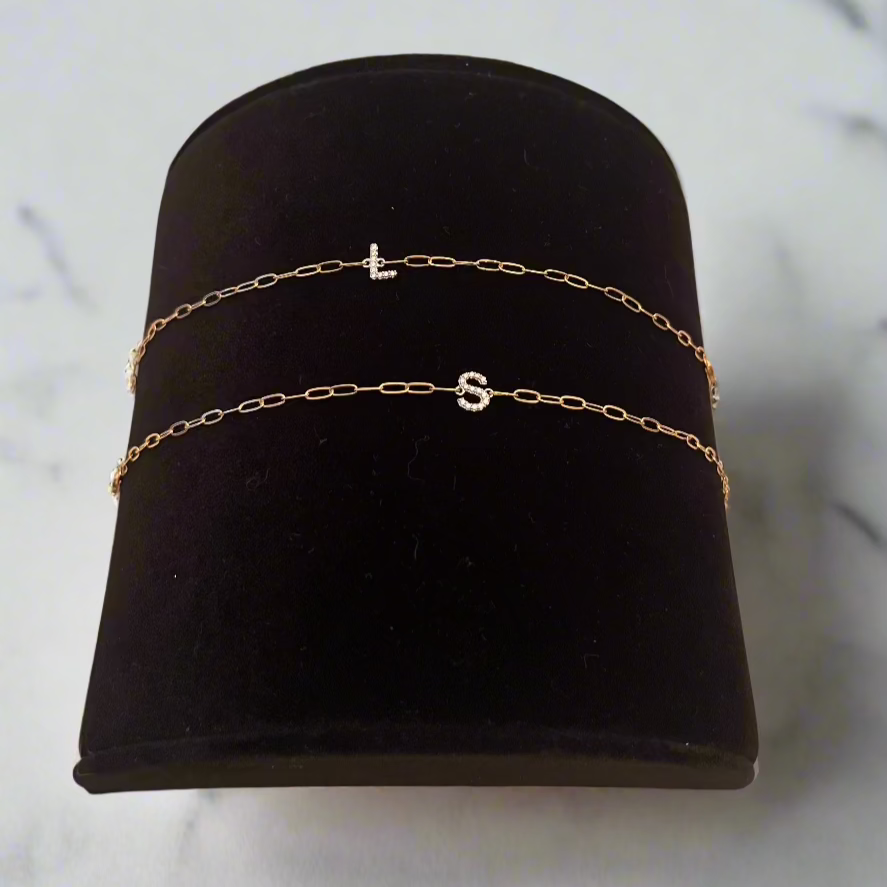 14KT Gold Filled Diamond Initial Bracelet 7"