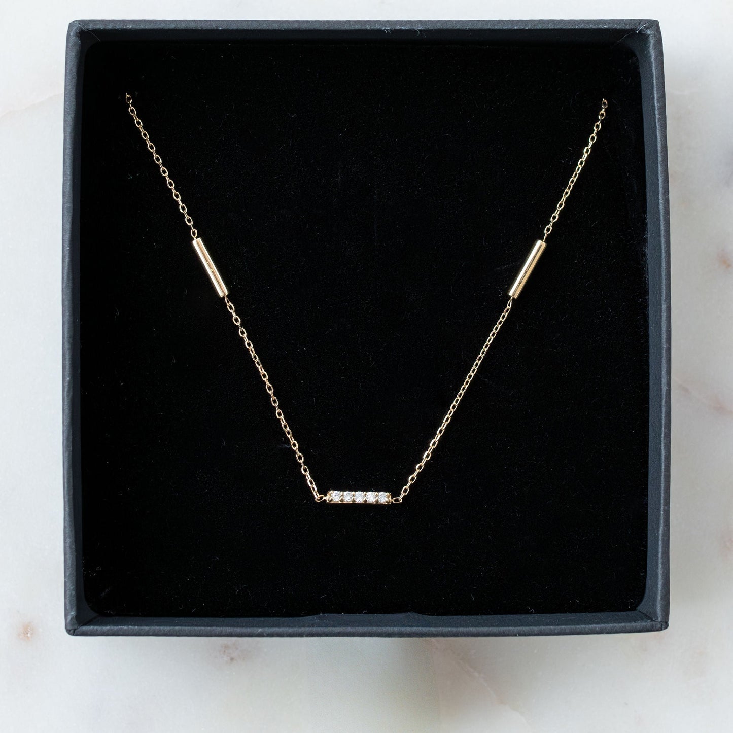14KT Gold Diamond & Polished Bar Chain Necklace