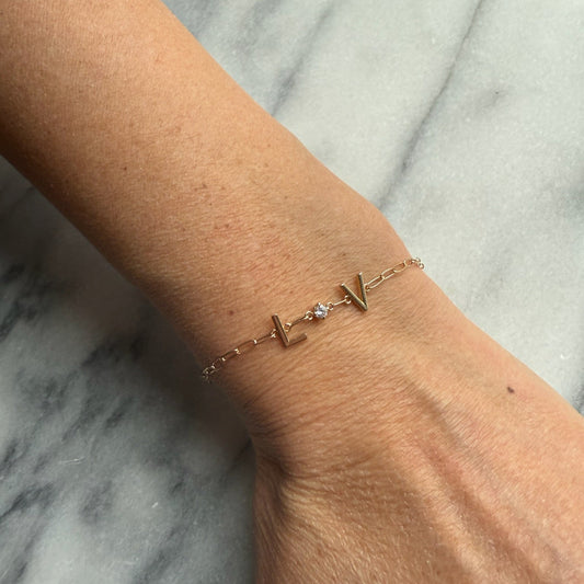 14KT Gold Multi Initial Diamond Link Bracelet