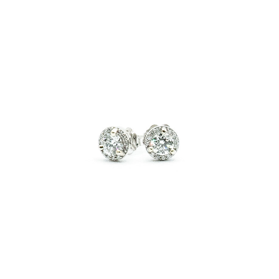 14KT White Gold GIA Diamond Halo Studs - Limited Production